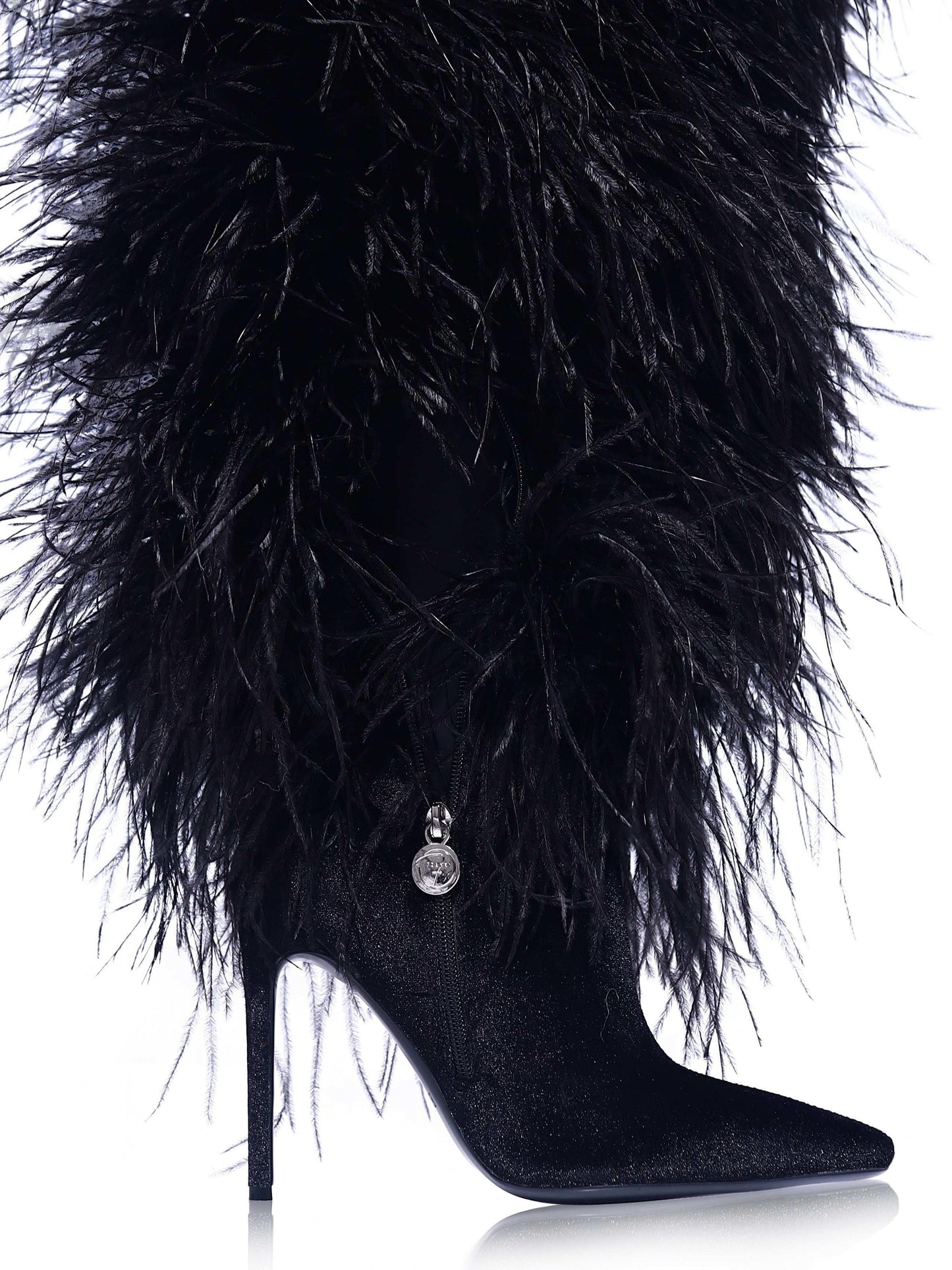 Black Ostrich Feather Over-the-Calf Boots