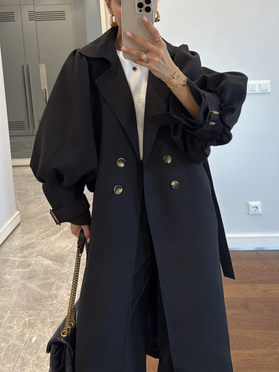 Belted Trench Coat With Sleeve Detailed