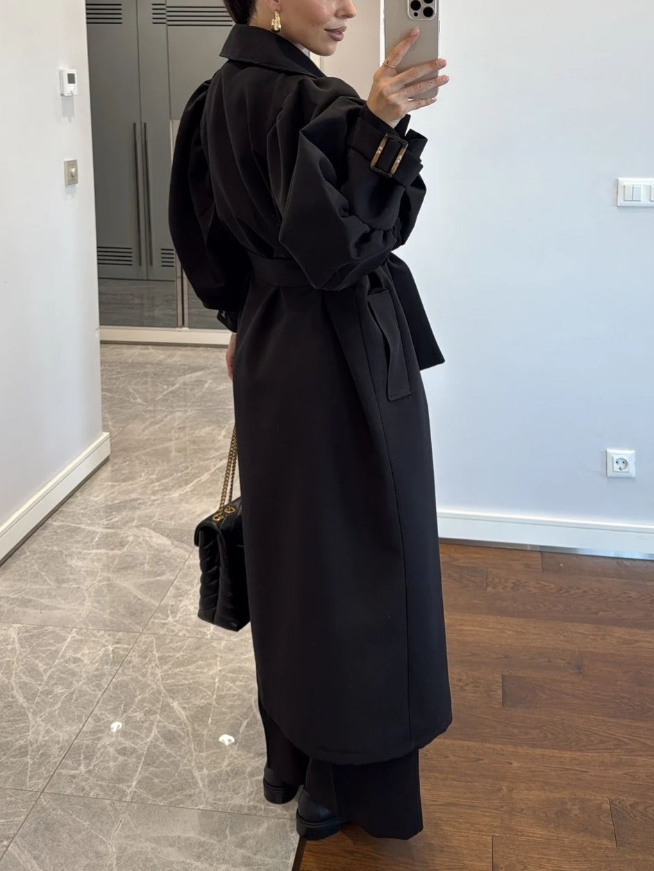 Belted Trench Coat With Sleeve Detailed