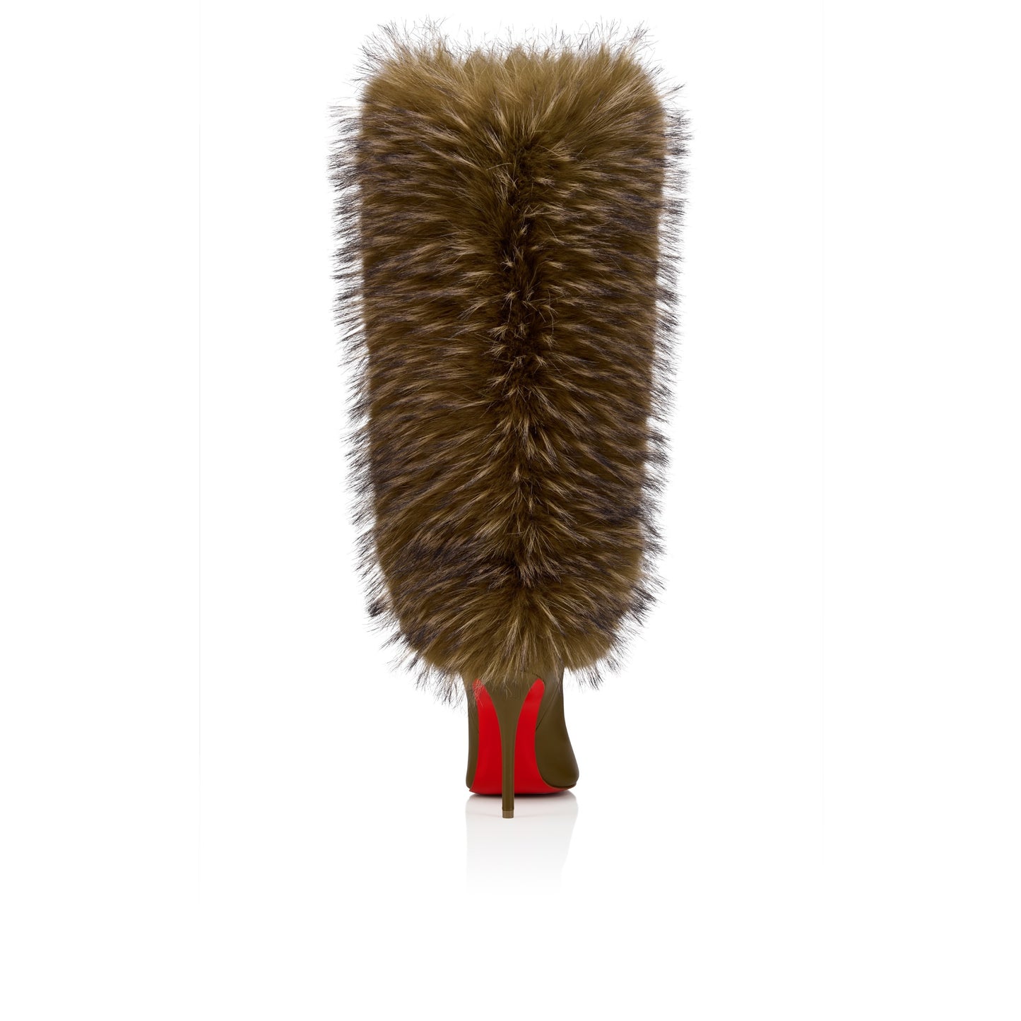 Bronze Fur-Trimmed Pointed-Toe Stiletto Knee-High Boots