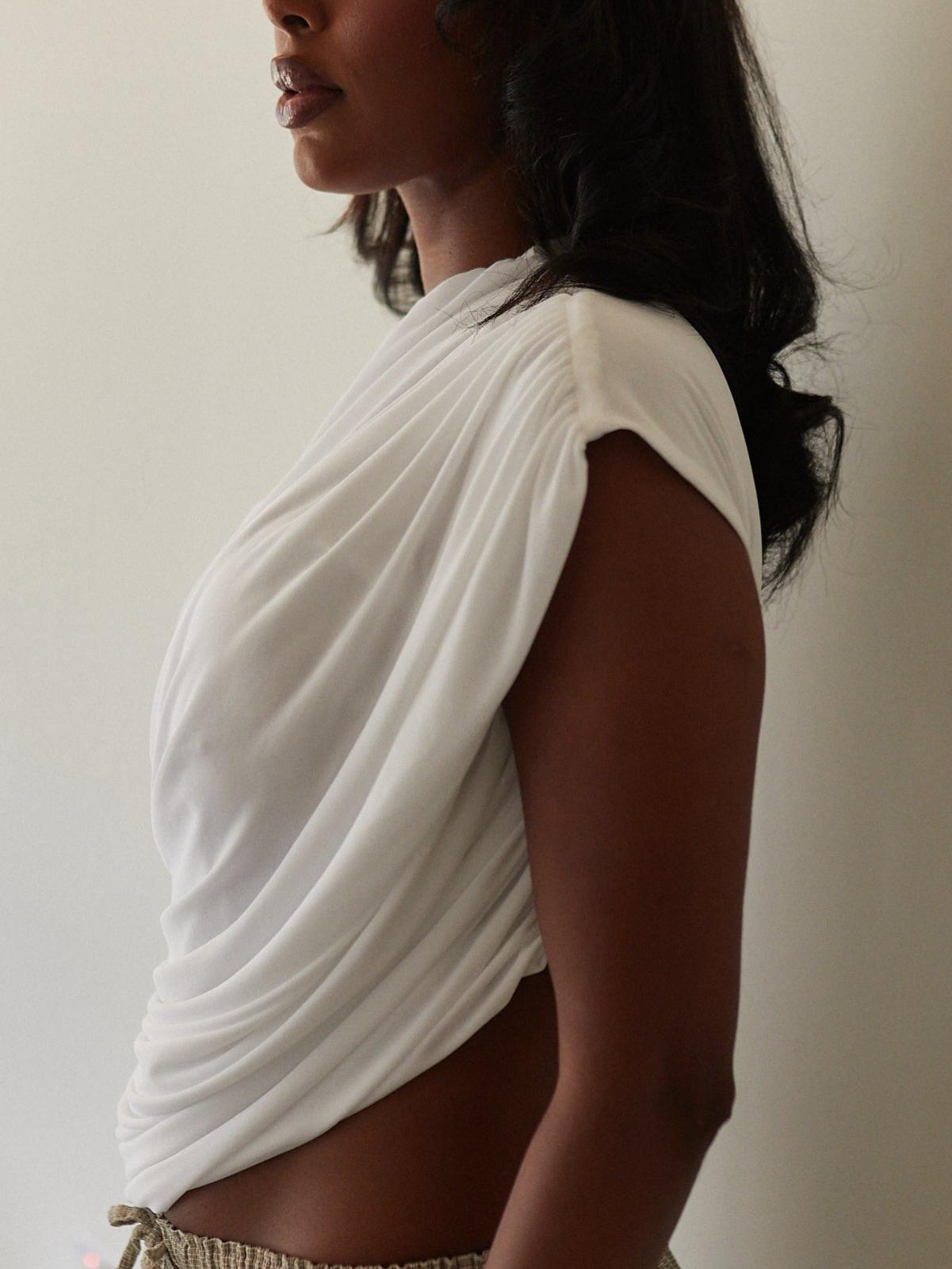 Ivory Asymmetric Draped Top