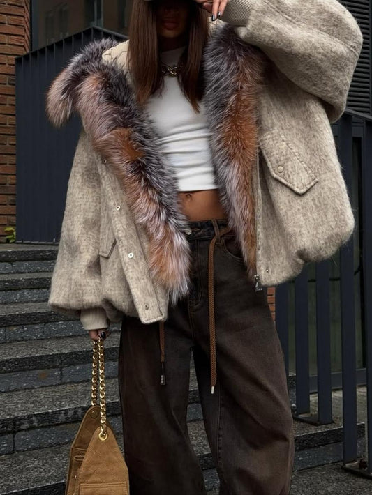 Luxury Fox Fur Collar Winter Jacket