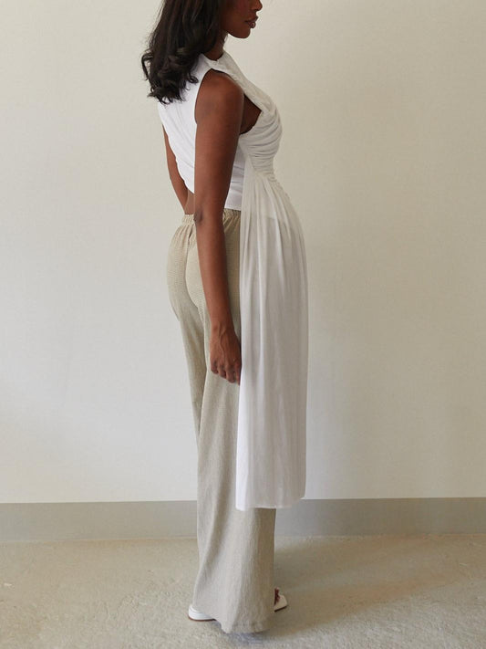 Ivory Asymmetric Draped Top
