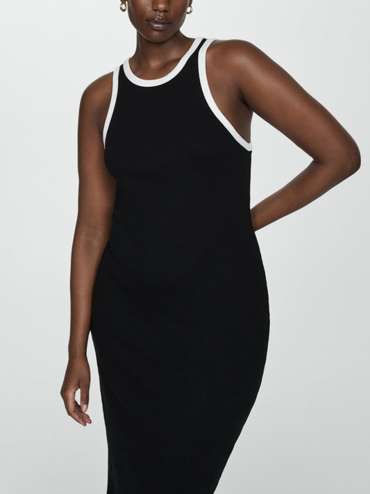 Contrast Ribbed Knit Midi Dress
