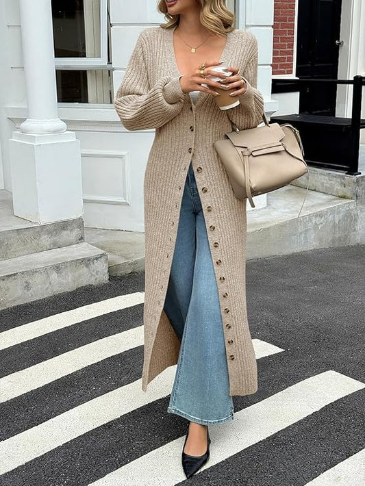 Stylish V Neck Button Down Chunky Knit Dusters