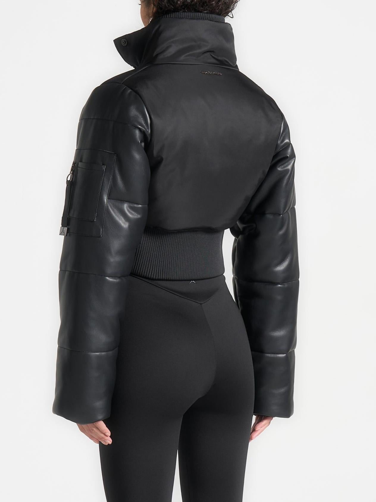 Leather and Nylon Layered Puffer Jacket