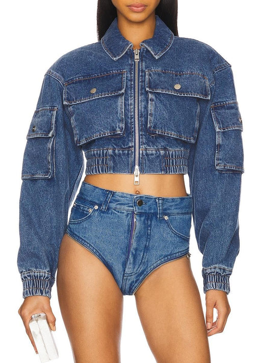 Blue Denim Cropped Jacket