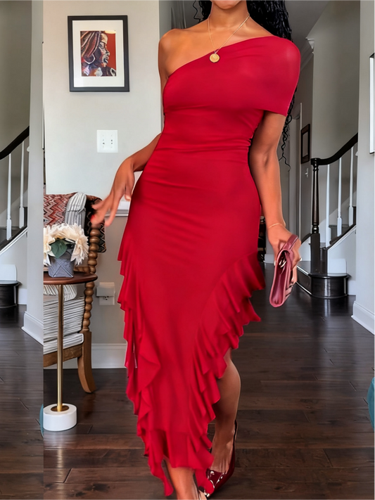 Sexy Strapless One Shoulder Maxi Dress
