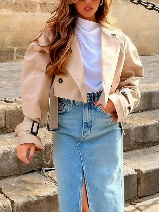 Cropped Long Sleeve Belted Trench Coat