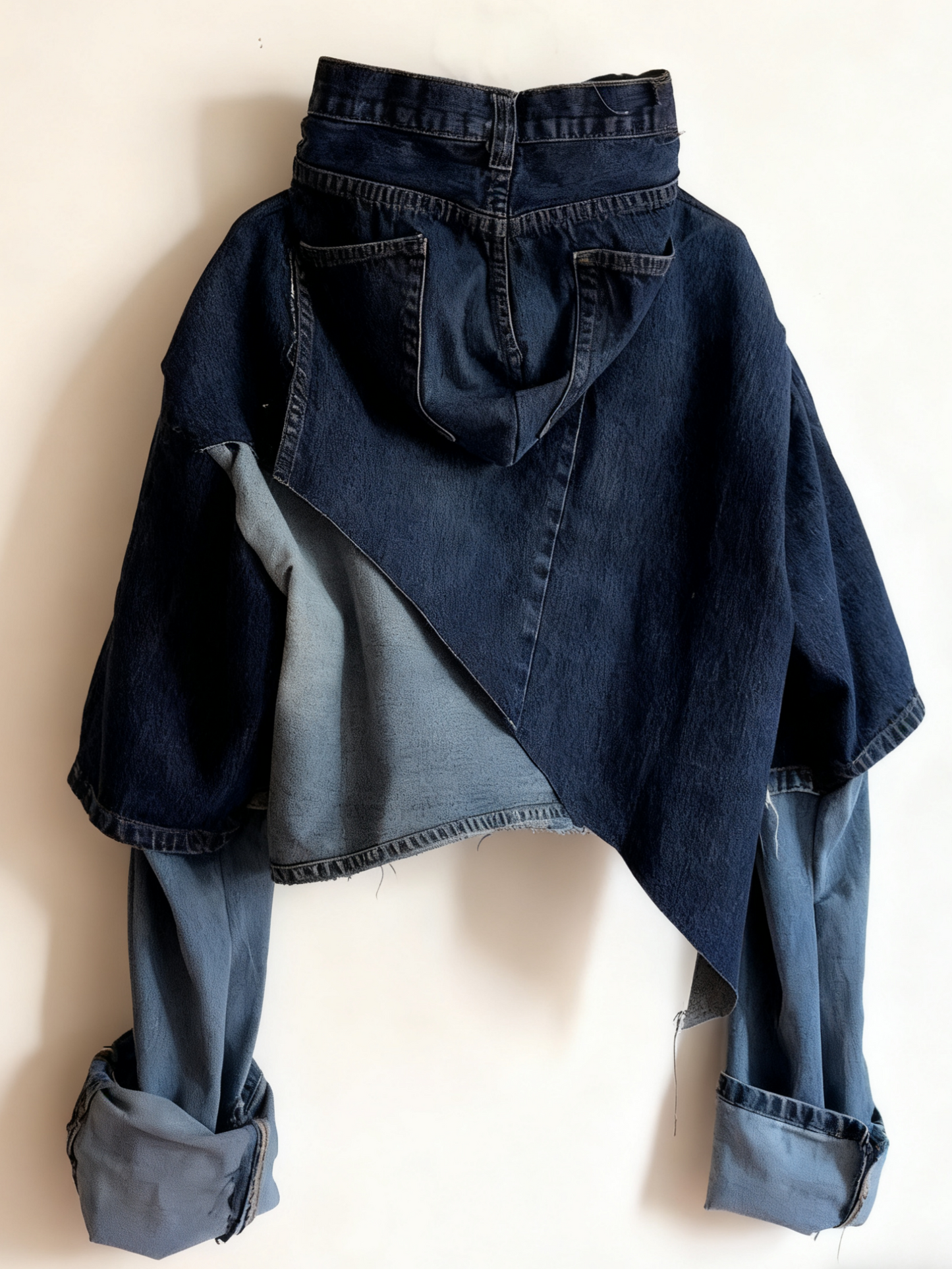 Unique Denim Patchwork Hooded Top