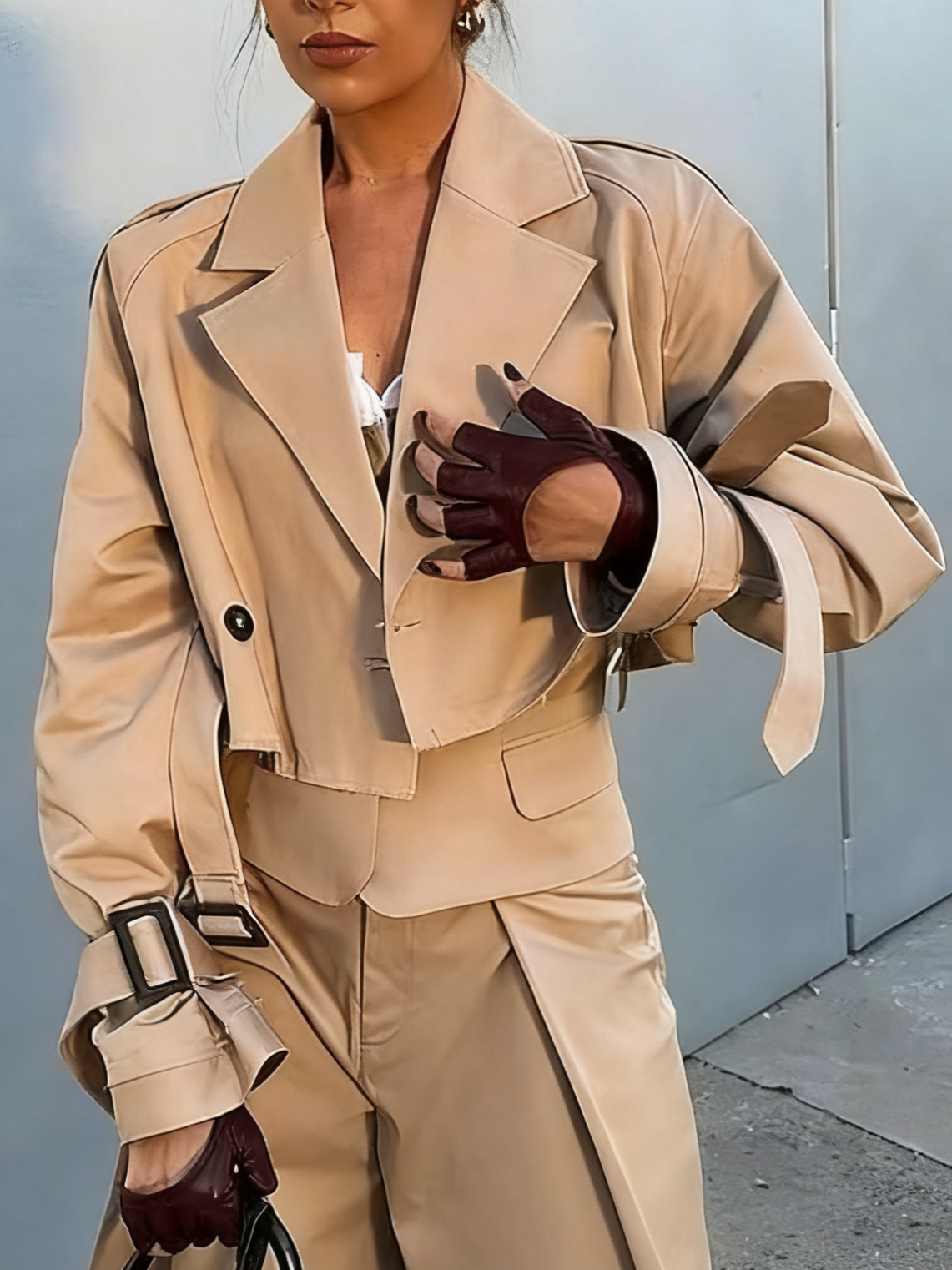 Cropped Long Sleeve Belted Trench Coat