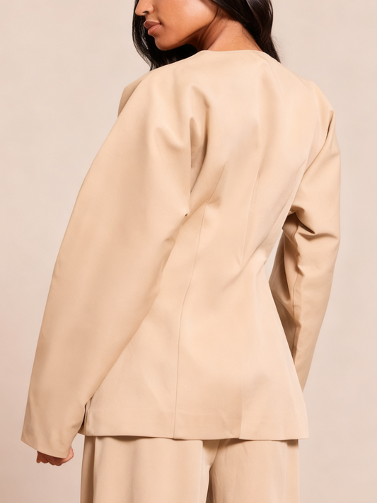 Woven Collarless Blazer