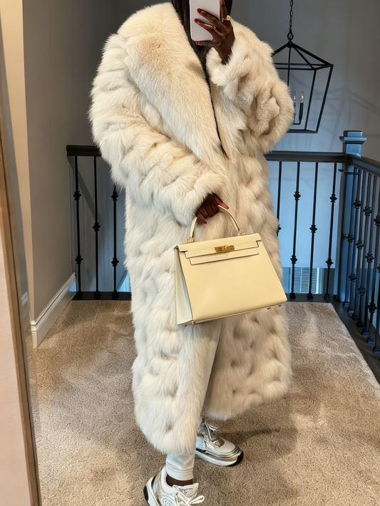 Luxury Cream Fur Long Coat