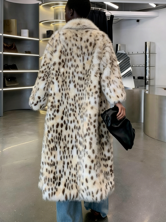 Leopard Print Faux Fur Trench Coat