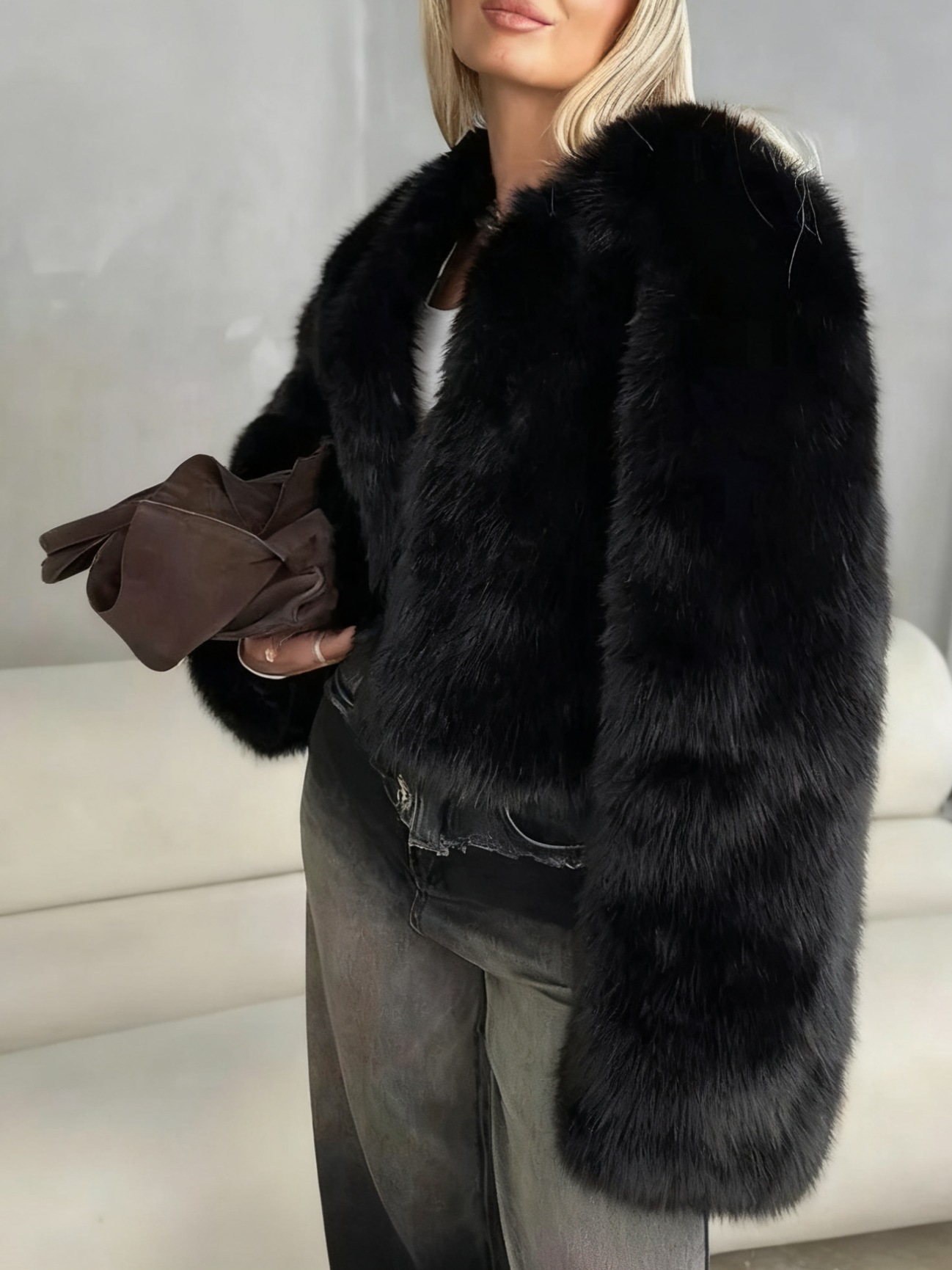 Luxurious Black Mink Fur Cropped Jacket