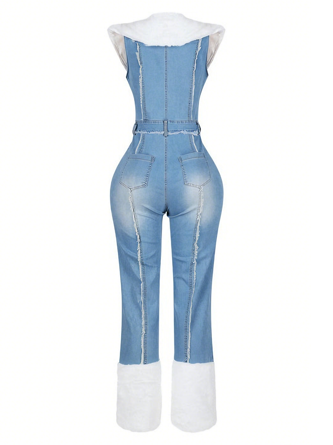 Faux Fur Denim Jumpsuit