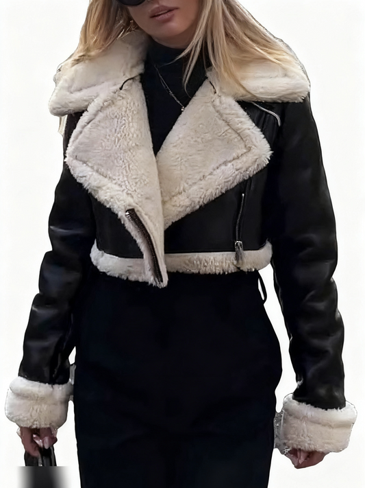 Faux Shearling Crop Jacket Coat