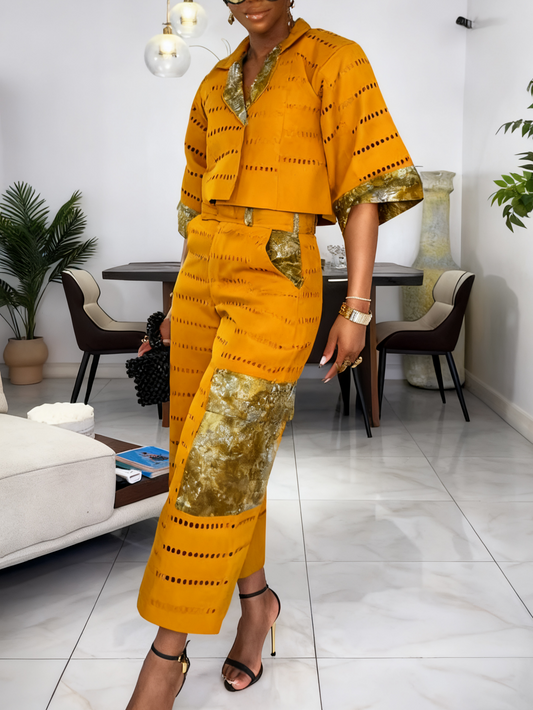 Chic Mustard Yellow African Print Two-Piece Set