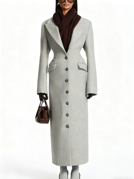 Long Wool Coat - Elegant Single - Breasted Maxi Overcoat