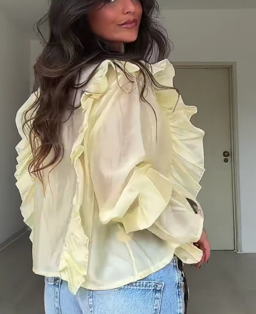 V-Neck Loose Ruffle Shirt