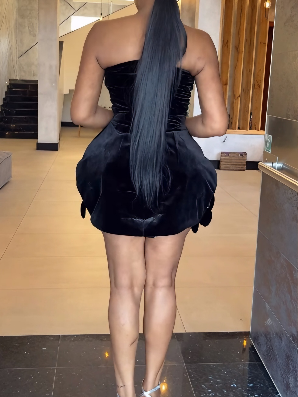 Black Velvet Mini Dress with Mirror Discs - Sheer Lace Long Sleeve Overlay Evening Party Two-Piece Set