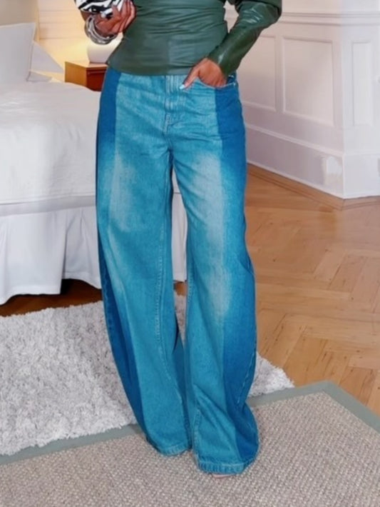 Stylish Wide - Leg Jeans with Dual - Tone Design