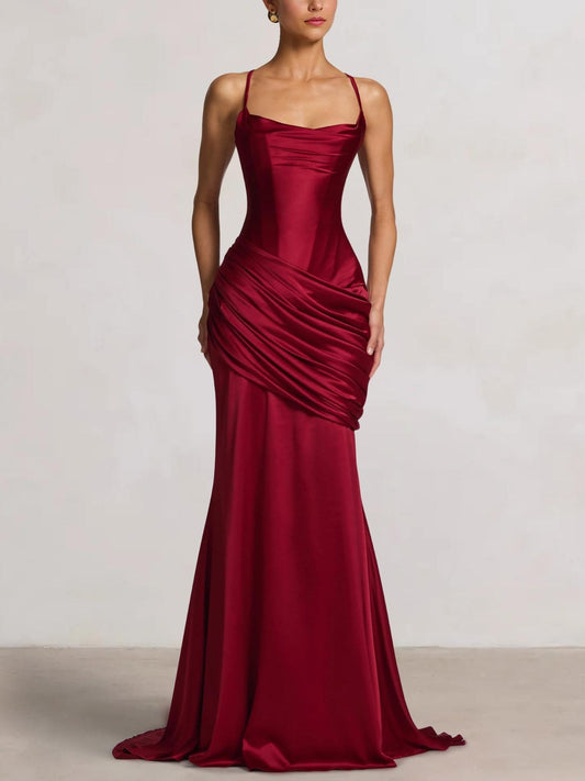 Spaghetti Straps Corset Floor Length Mermaid Evening Dress