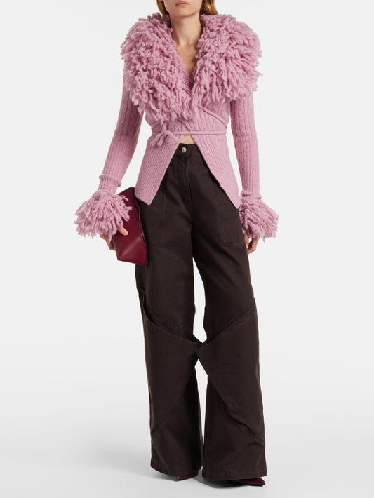 Bubblegum Pink Chunky Fuzzy Collar Knit Cardigan