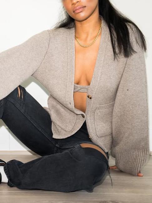 Stylish Beige Knit Cardigan