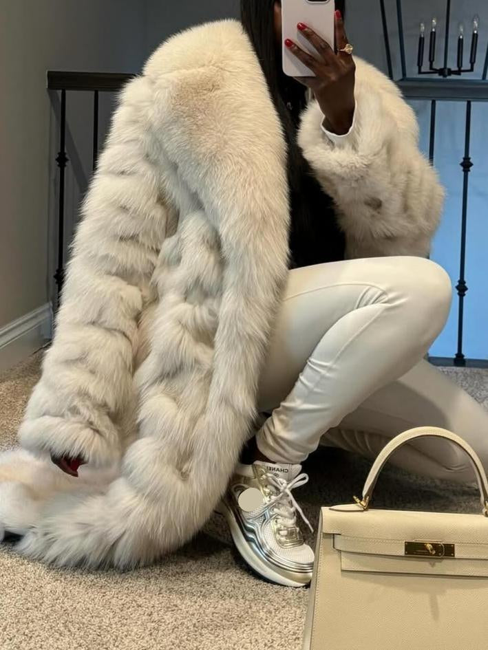 Luxury Cream Fur Long Coat