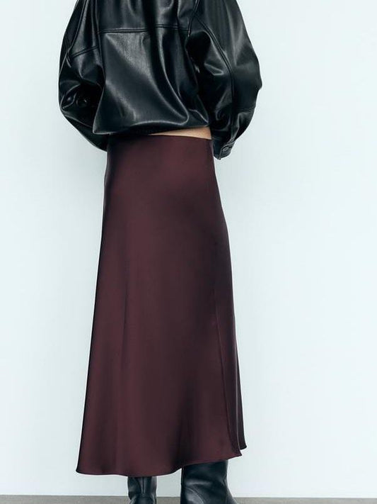 Elegant Burgundy Midi Skirt