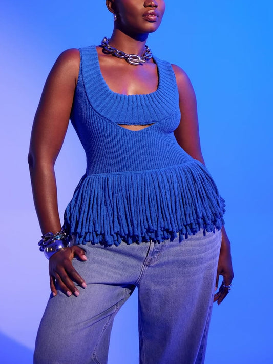 Stylish Fringe Hem Knit Tank Tops