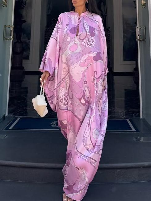 Abstract Patterns Elegant Pink Maxi Kaftan Dress