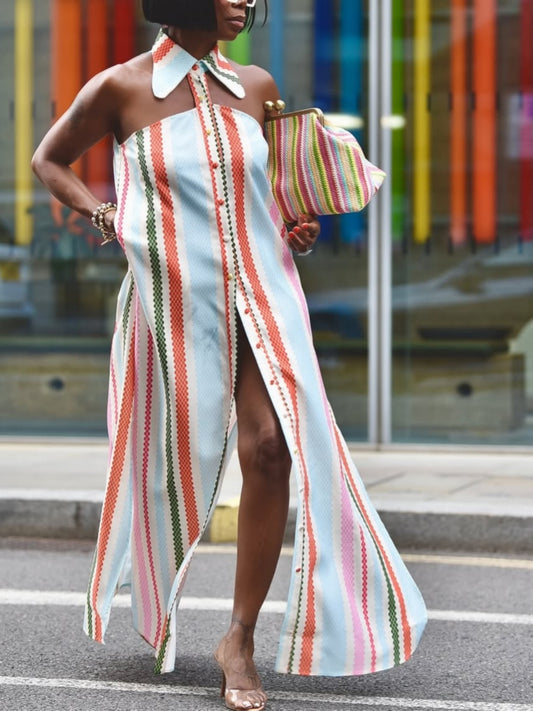 Multi Diamond Stripes Shirt Dress