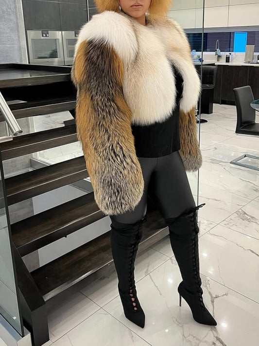 Trendy Fox Fur Bomber Jacket