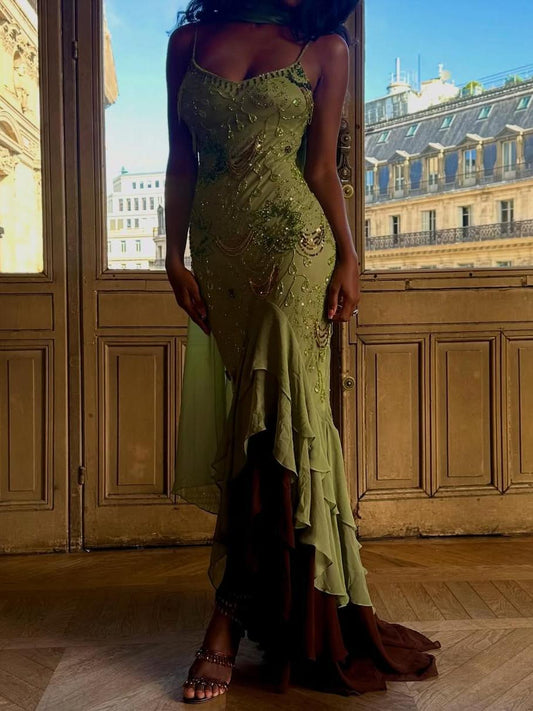 Elegant Hand Beaded Floor Length Dress with Shawl