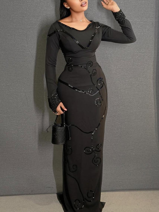 Sequin Embroidered Formal Gown