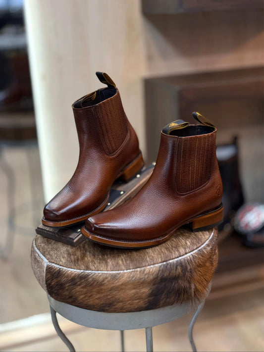 Men's Handcrafted Square Toe Elastic Side Ankle Boots