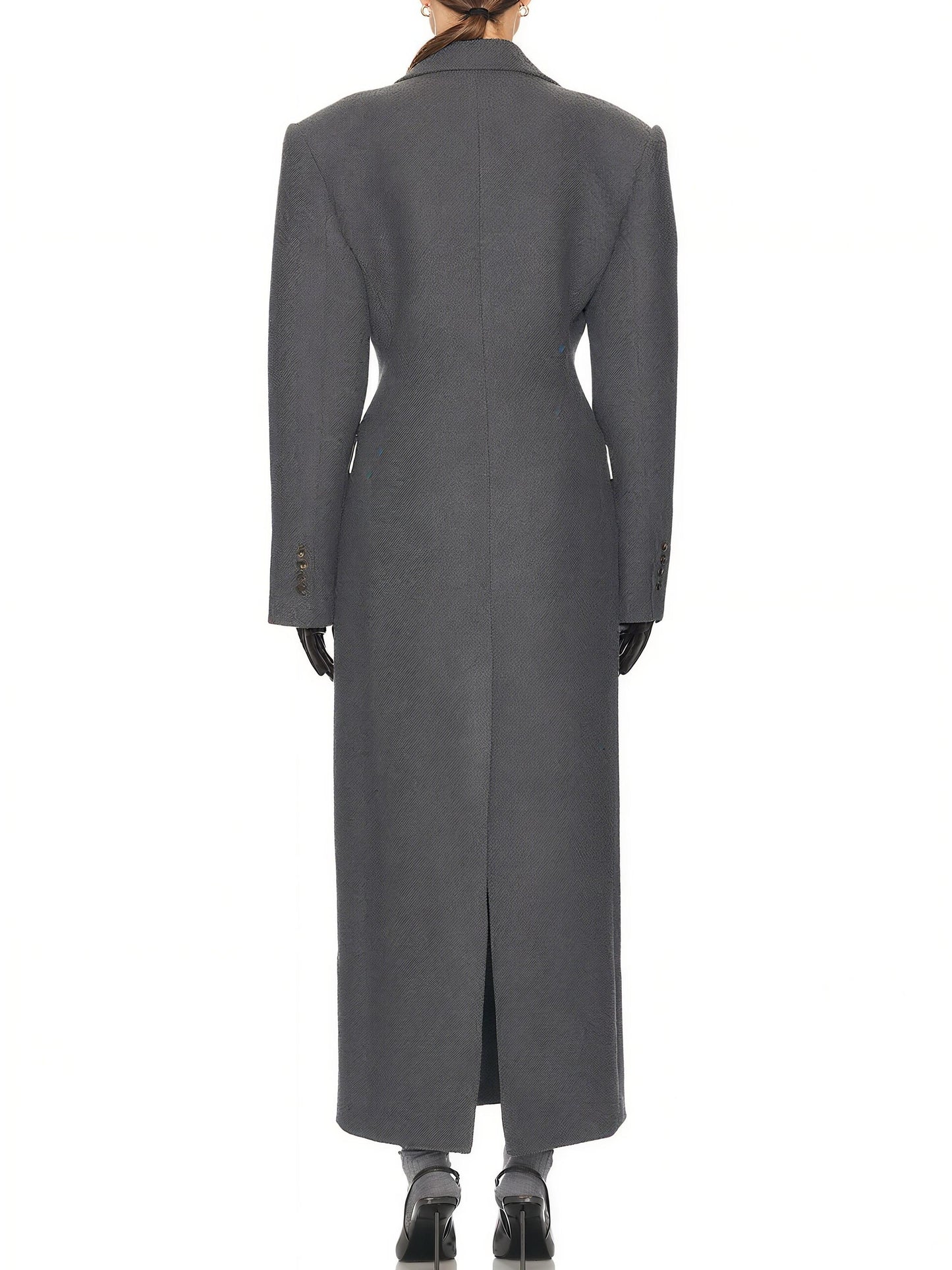 Elegant Grey Woolen Long Coat