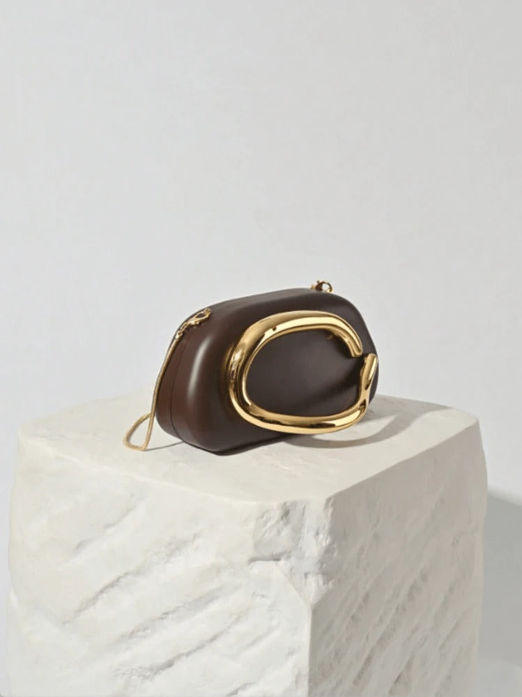 Gold Circular Accent & Chain Strap Clutch Bag