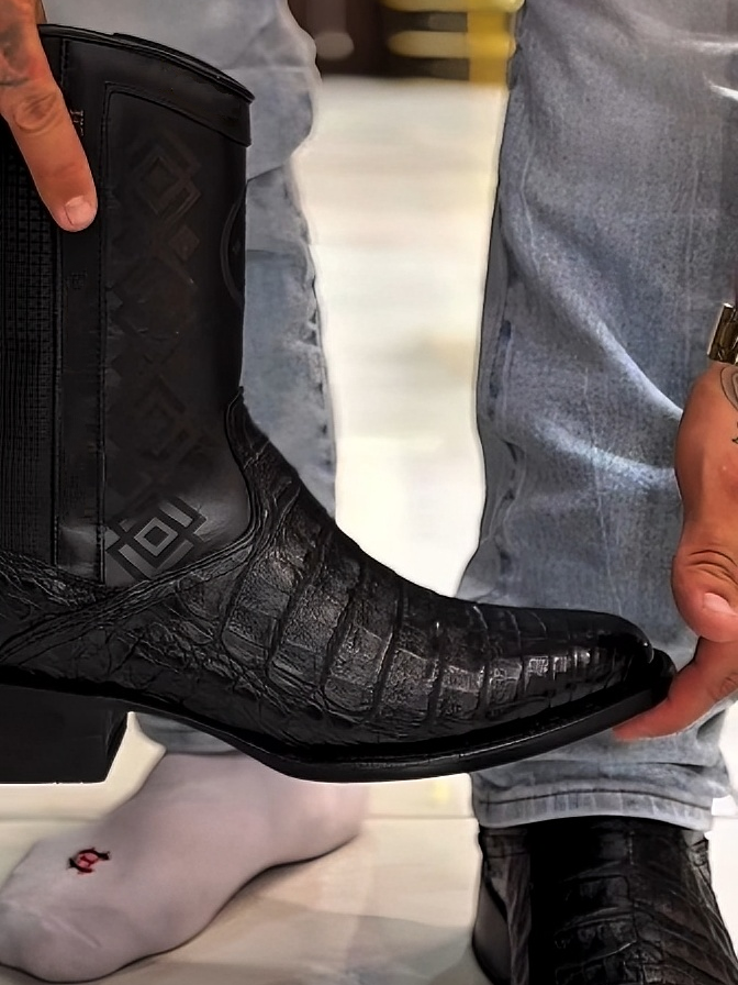 Men's Black Crocodile Embossed Chelsea Boots