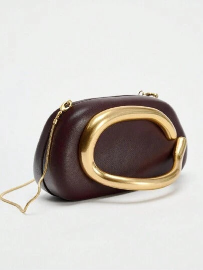 Gold Circular Accent & Chain Strap Clutch Bag