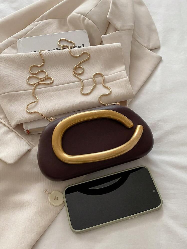 Gold Circular Accent & Chain Strap Clutch Bag