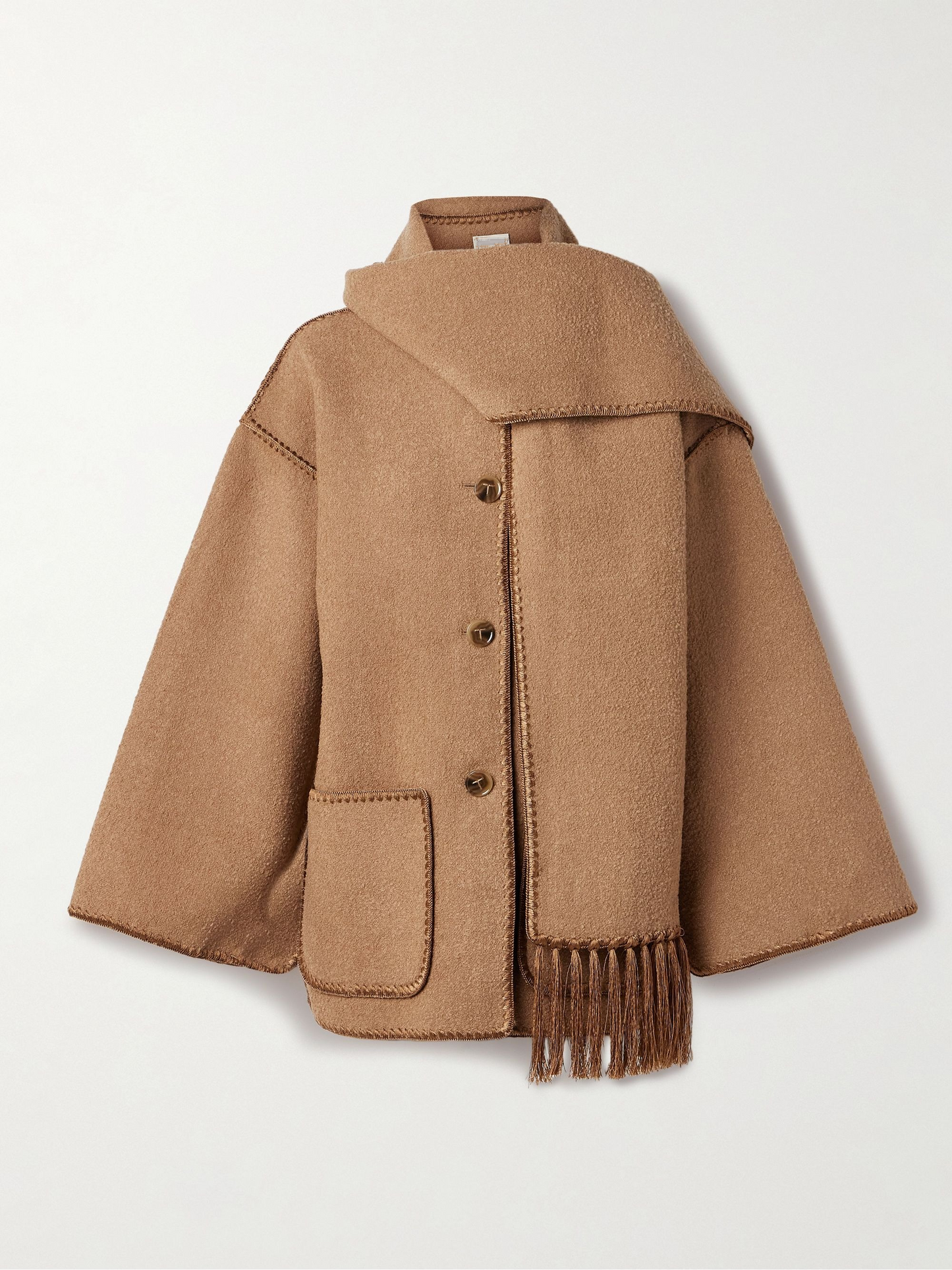 Draped fringed wool-blend bouclé jacket