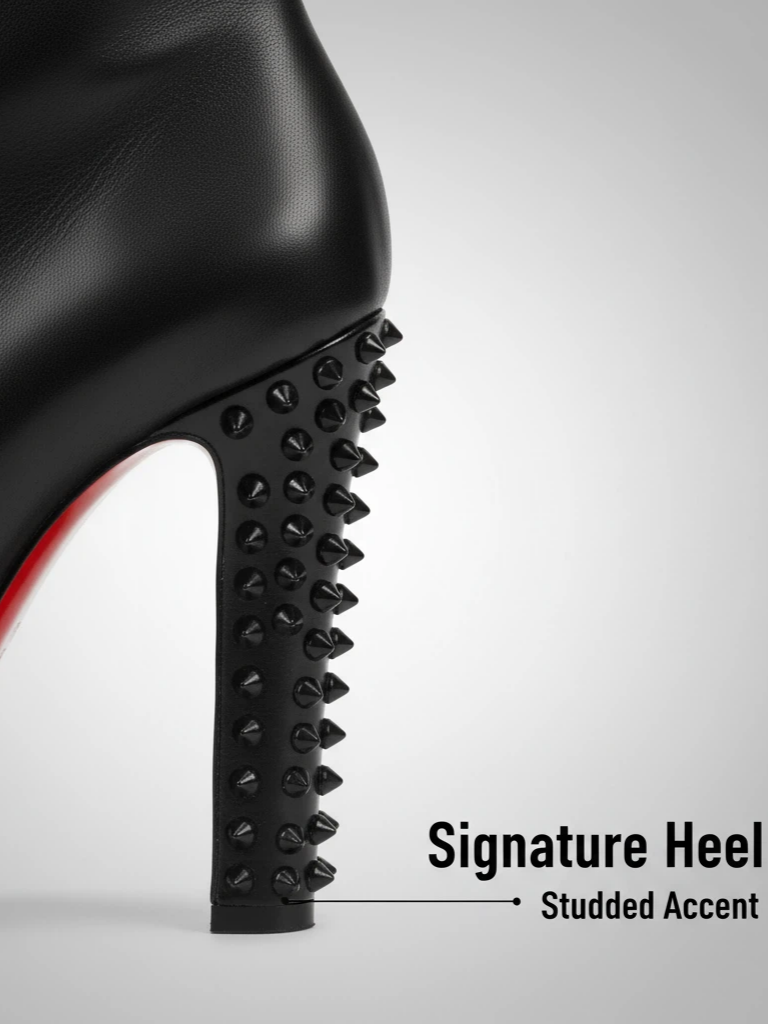 Black Leather Knee-High Boots with Studded Spike Heels