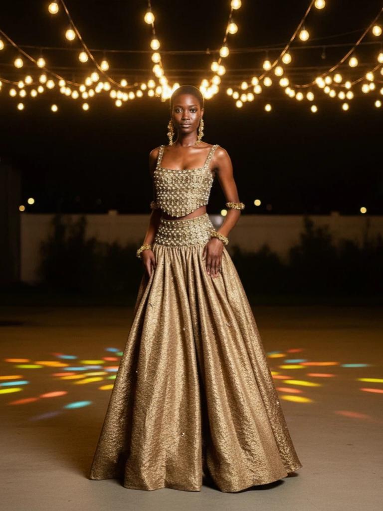 Gold Embellished Two-Piece Gown Set