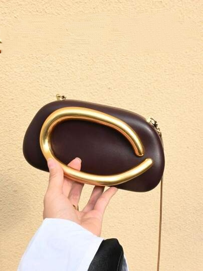 Gold Circular Accent & Chain Strap Clutch Bag