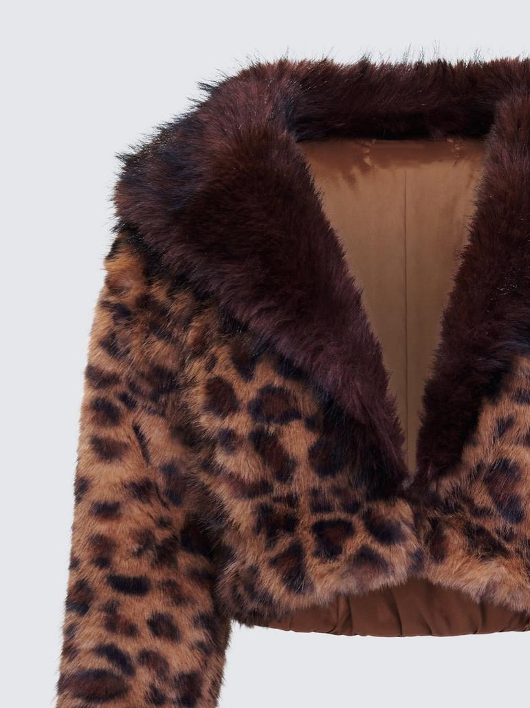 Brown Faux Leopard Fur Jacket