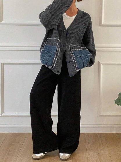 Solid Color Drop Shoulder Casual Loose Cardigan