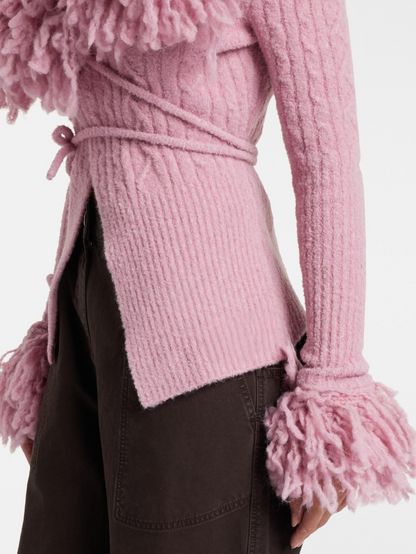 Bubblegum Pink Chunky Fuzzy Collar Knit Cardigan